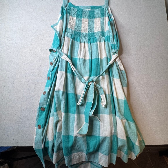 Ava & Viv Green Gingham Linen Cotton Midi Dress Plus Size 4X Smocked Back Easter - Picture 3 of 8